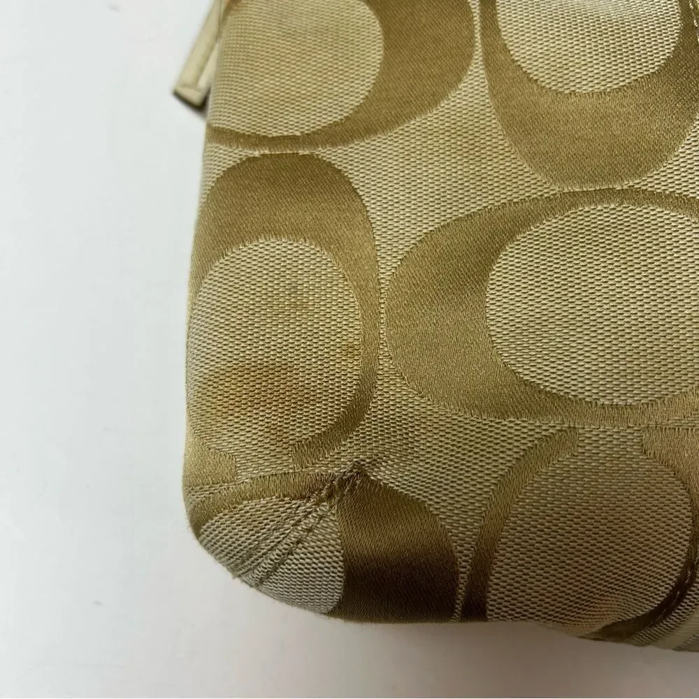 Coach F21905 Cream and Tan Signature Leather Detail Stripe Duffle Crossbody Bag